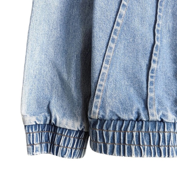 Vintage 80's Rare Gitano Medium Wash Zip Up Collared Pleated Denim Jacket Large - Picture 4 of 9